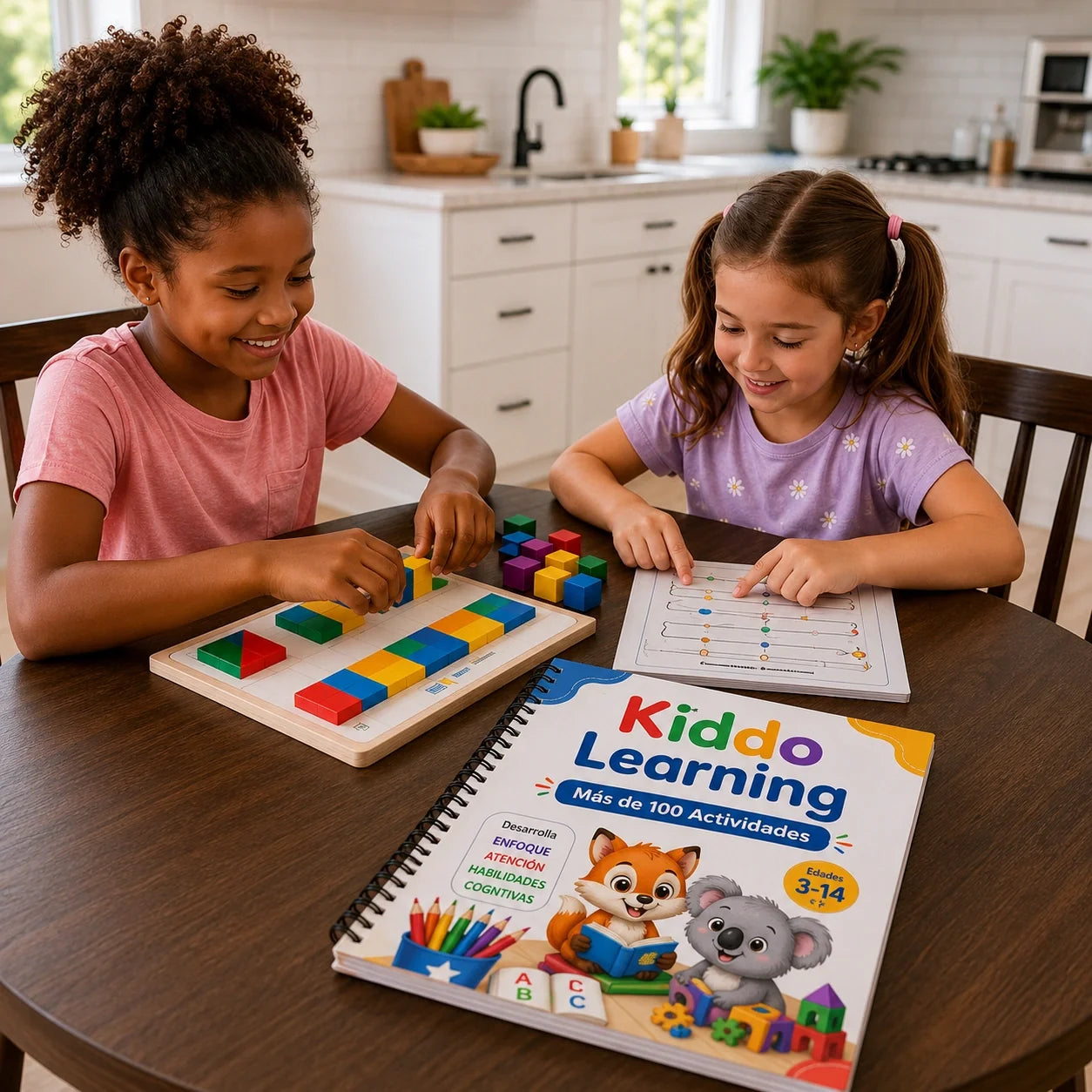 Niñas usando el cuaderno Kiddo Learning