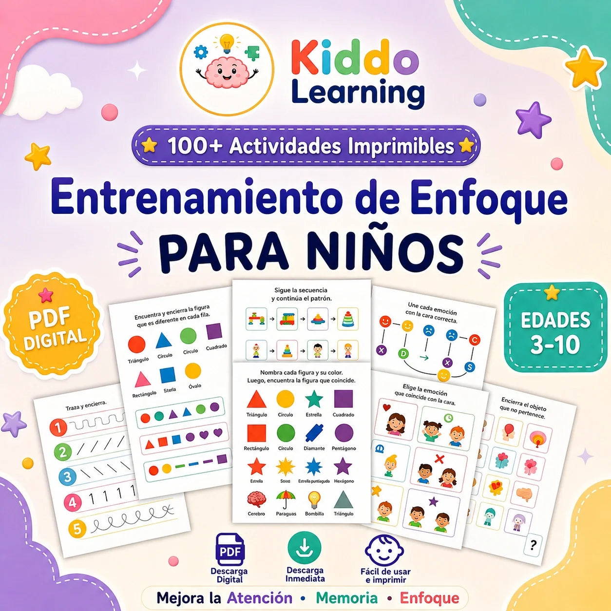 Kiddo Learning 100+ Actividades Imprimibles - Entrenamiento de Enfoque
